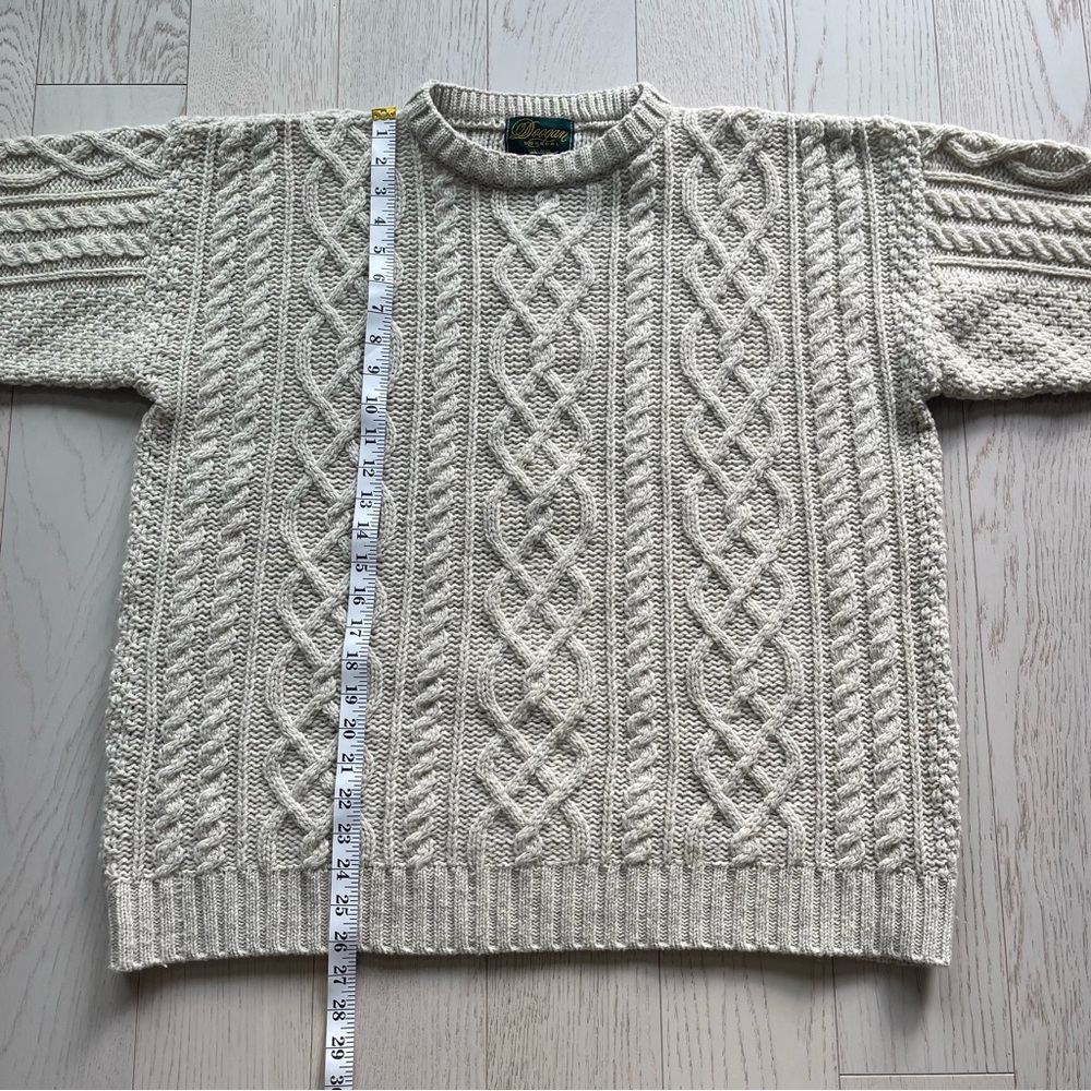 Vintage Doogan Donegal Cream 100% Wool Aran fisherman cable knit Irish sweater - Picture 10 of 13